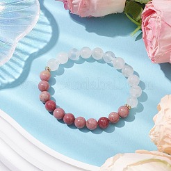 8mm Round Natural Quartz Crystal & Rhodochrosite Beaded Stretch Bracelets for Women&nbsp;BJEW-JB10700