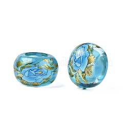 Flower Printed Transparent Acrylic Rondelle Beads&nbsp;TACR-S160-01-B02