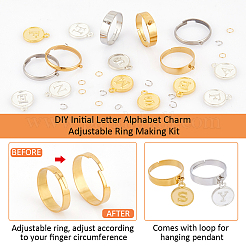 DIY Initial Letter Alphabet Charm Adjustable Ring Making Kit&nbsp;STAS-NB0001-88