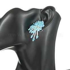 Glass Seed Braided Beaded Flower Stud Earrings&nbsp;EJEW-MZ00736