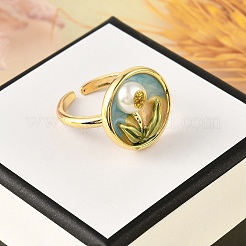 Brass Enamel Cuff Rings&nbsp;RJEW-K291-02G-01