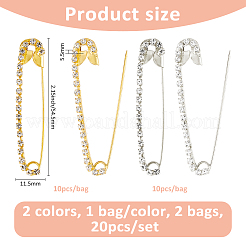 20Pcs 2 Colors Alloy Rhinestones Safety Pin Brooch&nbsp;SJEW-FH0001-04