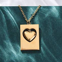 304 Stainless Steel Rectangle with Heart Pendant Necklaces for Women&nbsp;NJEW-Z065-03G