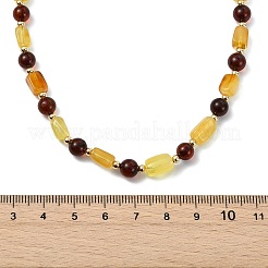 Natural Amber Rectangle & Round Beaded Necklaces for Women&nbsp;NJEW-JN06042