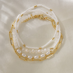 4Pcs 4 Styles Fashion Plastic Imitation Pearl & Natural Freshwater Pearl & Glass Beaded Stretch Bracelets&nbsp;SF7008-1