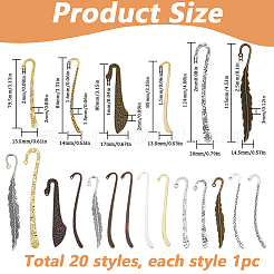 20Pcs 20 Styles Tibetan Style Alloy Bookmarks&nbsp;TIBE-SC0001-97