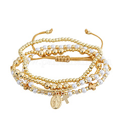 4Pcs Adjustable Plastic Imitation Pearl Beaded Braided Bracelet Sets&nbsp;CF9382-3