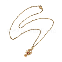 Lobster Brass Micro Pave Dark Orange Cubic Zirconia Pendant 304 Stainless Steel Satellite Chain Necklaces for Women&nbsp;NJEW-JN06207