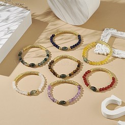 7Pcs 7 Style Natural & Synthetic Mixed Gemstone & Brass Beaded Stretch Bracelets Set&nbsp;BJEW-JB08997