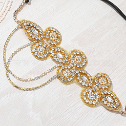Flower Polyester Rhinestone and Alloy Plastic Pearl Tassel Chain Hair Accessories&nbsp;OHAR-WH20020-02G