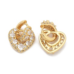 Rack Plating Heart Brass Micro Pave Clear Cubic Zirconia Hoop Earring for Women&nbsp;EJEW-C125-01G