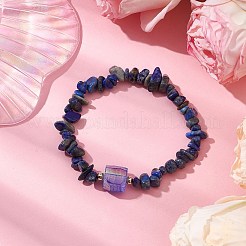 Electroplated Hexagon Prism Natural Quartz Chip Beaded Stretch Bracelets fo Women&nbsp;BJEW-JB10756-08