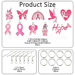 DIY Pink Awareness Ribbon Alloy Enamel Dangle Earring Making Kits&nbsp;DIY-YW0010-56