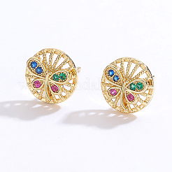 Elegant Brass Flat Round with Butterfly Stud Earrings&nbsp;ND1367