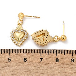 Heart Brass Micro Pave Clear Cubic Zirconia Dangle Stud Earrings&nbsp;EJEW-F895-14G