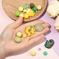 50Pcs 19 Styles Saint Patrick's Day Silicone & Brass Rhinestone Spacer Beads Findings Kits&nbsp;DIY-FS0010-50