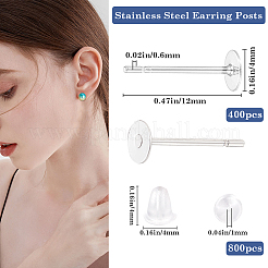 1600Pcs 2 Styles  304 Stainless Steel Flat Round Blank Peg Stud Earring Findings&nbsp;FIND-BBC0003-53B