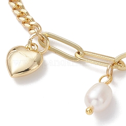 Heart Brass & Natural Cultured Freshwater Pearl Charms Bracelets&nbsp;BJEW-JB12923
