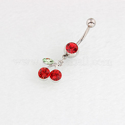 Cherry Alloy Ruby Rhinestone Dangle Belly Button Rings&nbsp;FS-WG98245-01