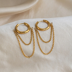 304 Stainless Steel Double Chain Tassel Hoop Earrings for Women&nbsp;MX0764