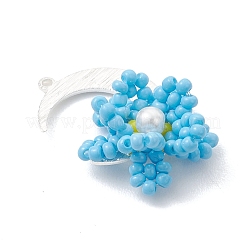 Glass Seed Beaded Moon & Flower Pendants&nbsp;PALLOY-MZ01185-02