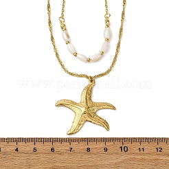 Starfish 304 Stainless Steel Double Layer Pendant Necklaces&nbsp;NJEW-L465-04G