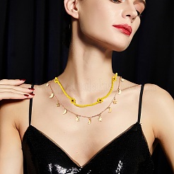 Glass Seed Braided Flower Double Layer Necklace&nbsp;NJEW-SW00015-01