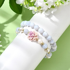 Adjustable Natural Blue Lace Agate Stretch Bracelets&nbsp;BJEW-JB14143