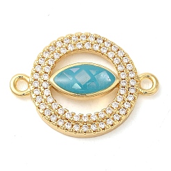 Rack Plating Brass Micro Pave Clear Cubic Zirconia Ring with Horse Eye Connector Charms&nbsp;KK-K385-98G
