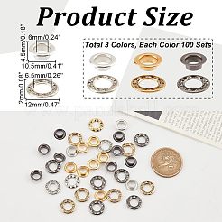 300 Sets 3 Colors Brass Rhinestone Grommet Eyelet Findings&nbsp;DIY-NB0007-68