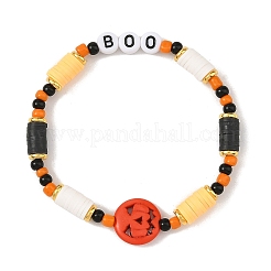 Halloween Dyed Synthetic Turquoise Pumpkin and Polymer Clay Disc Heishi Beads Beaded Stretch Bracelets for Women&nbsp;BJEW-TA00770