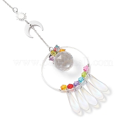 Round Glass & Acrylic & 201 Stainless Steel Sun Moon Hanging Suncatchers&nbsp;HJEW-JM04657