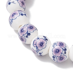 Handmade Flower Printed Porcelain Ceramic Round Beads Stretch Bracelets for Women&nbsp;BJEW-JB12091-01
