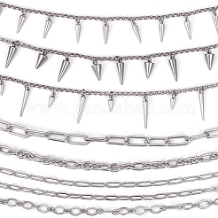 8Pcs 8 Styles Punk Style 304 Stainless Steel Rolo Chains & Alloy Cap Chain&nbsp;HJEW-SC0002-43