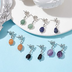 Natural Mixed Gemstone Twist Oval Dangle Stud Earrings&nbsp;EJEW-JE05664