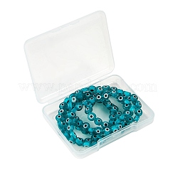 2 Strands Handmade Evil Eye Lampwork Flat Round Beads Strands&nbsp;LAMP-SZ0001-03