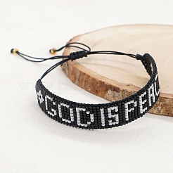 Word GOD IS PEACE Loom Pattern MIYUKI Seed Beads Bracelets for Women&nbsp;BJEW-C011-35