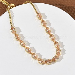 Adjustable Square Brass Micro Pave Cubic Zirconia Link Bracelets&nbsp;KK-D112-01A-G