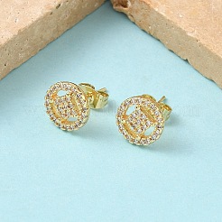 Round Brass Micro Pave Clear Cubic Zirconia Stud Earrings&nbsp;EJEW-Z144-02G