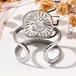 Square with Sun 304 Stainless Steel Open Cuff Rings for Women&nbsp;RJEW-M046-01P