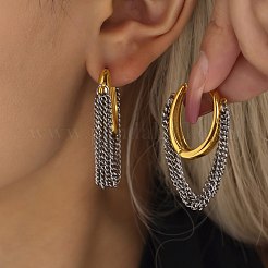 Two Tone 304 Stainless Steel Hoop Earrings&nbsp;FS-WGF65B4-01