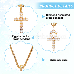 4Pcs 4 Style 304 Stainless Steel with Cubic Zirconia Cross Pendant Necklaces Set with Brass Chains&nbsp;NJEW-AN0001-81