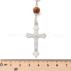 Religious Prayer Pine Wood Beaded Lariat Necklace&nbsp;BJEW-O140-04P