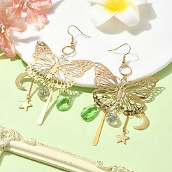 Butterfly & Moon & Star Brass Chandelier Earrings&nbsp;EJEW-TA00361