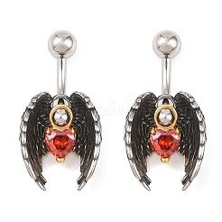 316 Stainless Steel Pave Red Cubic Zirconia Curved Barbell Dangle Belly Rings&nbsp;AJEW-C044-03