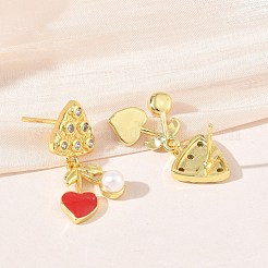 Brass Micro Pave Cubic Zirconia Stud Dangle Earrings for Women&nbsp;EJEW-A167-31G