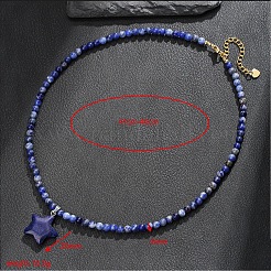 Bohemian Natural Lapis Lazuli Star Pendant 4MM Round Dyed Synthetic Turquoise Beaded Necklaces&nbsp;FI0922-2