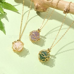 Natural Mixed Gemstone Round Pendant Necklaces&nbsp;NJEW-JN04565