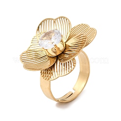 201 Stainless Steel Pave Single Cubic Zirconia Adjustable Cuff Rings for Women&nbsp;RJEW-K318-02G-G