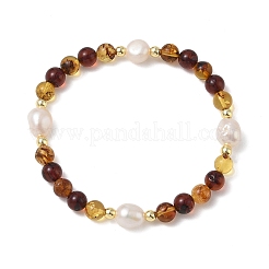 Natural Pearl and Amber Beads Stretch Bracelets for Women&nbsp;BJEW-JB13718
